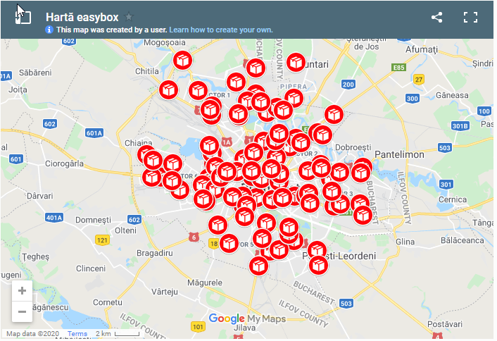 Harta puncte ridicare Easybox Bucuresti